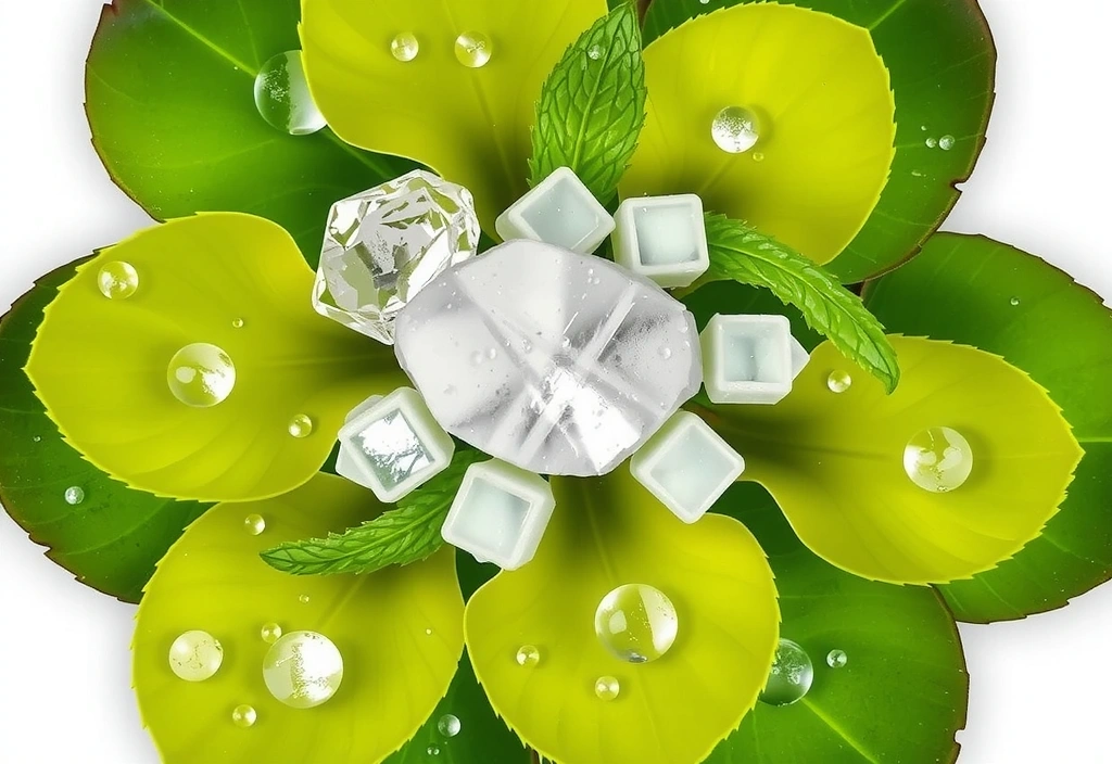 Minerales para la inmunidad con hojas verdes y gotas de rocío.