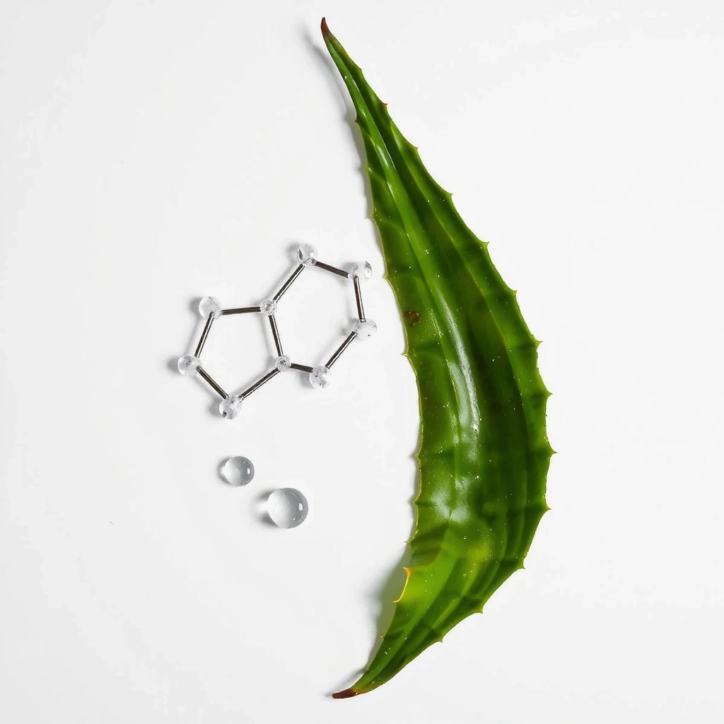 Ingredientes clave del suero facial Granviavb dispuestos artísticamente