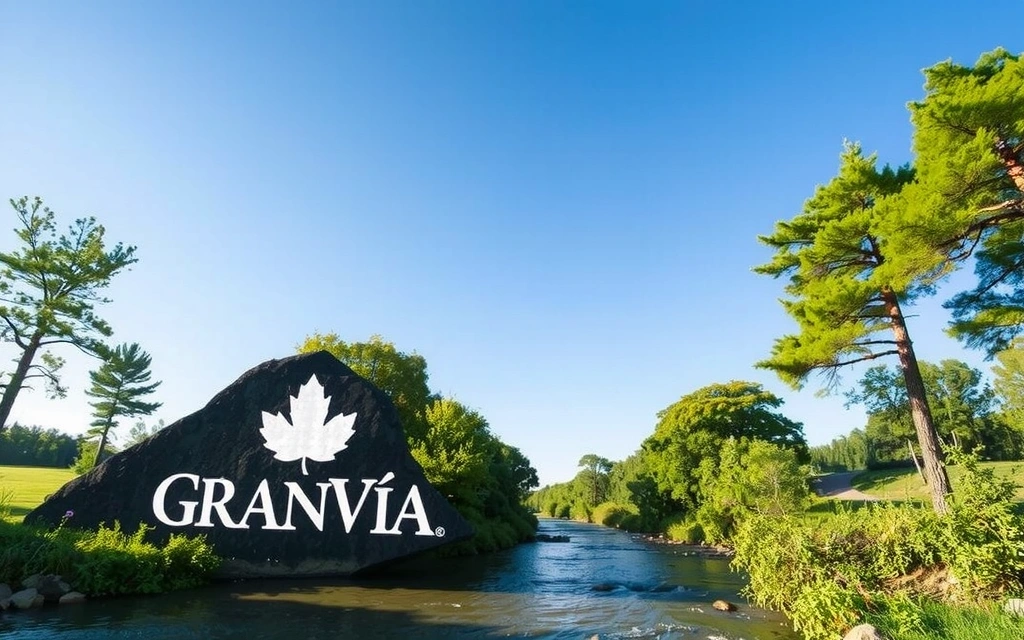 Paisaje natural sereno con el logo sutil de Granviavb